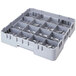 A Cambro soft gray plastic cup rack with 16 compartments.