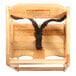 A GET hardwood high chair with a black strap.