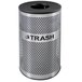 A silver stainless steel Ex-Cell Kaiser trash receptacle with black text that says "trash" on it.