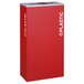 A red rectangular plastic receptacle with white text that says "plastic" in a white box.
