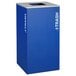 A blue rectangular Ex-Cell Kaiser trash receptacle with white text reading "Trash" on it.