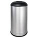 A silver stainless steel Ex-Cell Kaiser International Collection waste receptacle with a black textured lid.