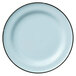 A white Luzerne porcelain plate with a black rim.