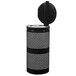 A black Ex-Cell Kaiser Landscape Series waste receptacle with a lid.