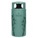 A green Ex-Cell Kaiser Nature Series steel trash receptacle with a bamboo design.