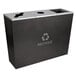 A black rectangular recycling bin with three separate bins.