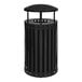 A black Ex-Cell Kaiser Streetscape outdoor trash can with a lid.