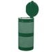 A round hunter green Ex-Cell Kaiser waste receptacle with a lid.