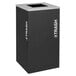 A black rectangular Ex-Cell Kaiser trash receptacle with white text reading "trash" on the side.