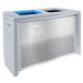 An Ex-Cell Kaiser Coliseum two-stream metal recycling receptacle with blue recycle lids.