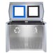 A metal Ex-Cell Kaiser Coliseum rectangular indoor recycling bin with two screens.