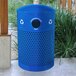 A blue round recycle bin with a dome top.