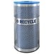 A close-up of an Ex-Cell Kaiser stainless steel recycling bin with blue dots.