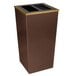 A brown rectangular Ex-Cell Kaiser Metro trash receptacle with a black square lid.