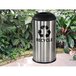 An Ex-Cell Kaiser stainless steel recycling bin with a black lid and recycle symbol.