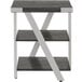 A Safco Mirella stone gray end table with three shelves.