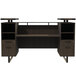 A Safco Mirella reception desk in Southern Tobacco with shelves and drawers.