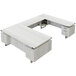 A white Safco Mirella U-shaped desk with drawers.