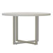 A Safco Mirella white ash round conference table with a white top and base.