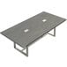 A Safco Mirella stone gray rectangular conference table with metal legs.