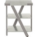 A white Safco Mirella end table with shelves.