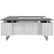 A Safco Mirella stone gray and white ash U-shaped desk with storage drawers.