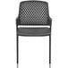 A black Safco stackable chair with metal legs.