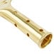 A close up of a Unger GoldenClip window squeegee with a brass handle.