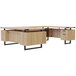 A Safco Mirella sand dune U-shaped desk with storage drawers and a file drawer.