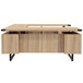 A Safco Mirella sand dune U-shaped desk with pedestal and drawers, including 4 storage drawers and 1 file drawer.