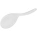 A white plastic ladle with a bamboo design on the handle.