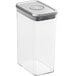 a clear plastic container with a black lid