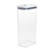 A clear plastic container with a white lid.