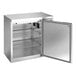 A silver stainless steel Beverage-Air back bar refrigerator with a door open.