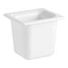 A Carlisle white square plastic food pan with a lid.