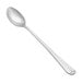 A close-up of a Vollrath Queen Anne stainless steel iced tea spoon.