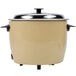 A beige and black Town electric rice cooker with a close up of the pot inside.