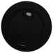A black International Tableware stoneware plate with a wide rim and rolled edge.