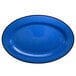 An ocean blue stoneware platter with a black border.