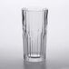A close-up of a Duralex Manhattan highball glass with a ribbed rim.