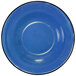 An ocean blue stoneware bowl with a black rim.