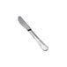 A close-up of a Vollrath stainless steel dinner knife with a design on the handle.