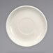 An ivory stoneware latte saucer with a rim on a white background.