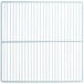A white wire shelf with a metal grid pattern.