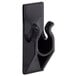 A black plastic hook on a white background.