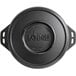 a black round object with a logo