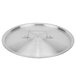 A silver stainless steel Vollrath Arkadia lid with a handle.