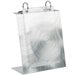 An Alumitique aluminum table tent with top rings and a swirl finish.