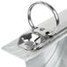 An aluminum menu tent with a swirl design and top rings.
