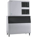 A close-up of a large silver and black Hoshizaki air cooled ice machine.